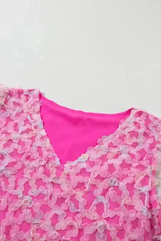 Bonbon Flowery Mesh Puff Sleeve Blouse - Image 5