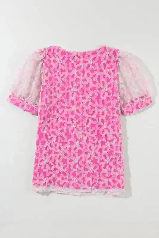 Bonbon Flowery Mesh Puff Sleeve Blouse - Image 4