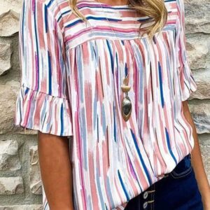 Rainbow Stripe Splash Blouse - Half Sleeve