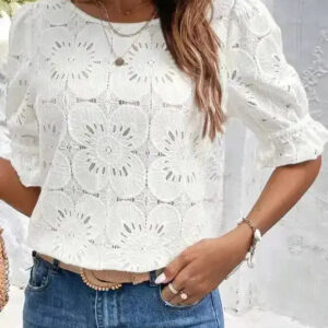 White Flower Eyelet Jacquard Top
